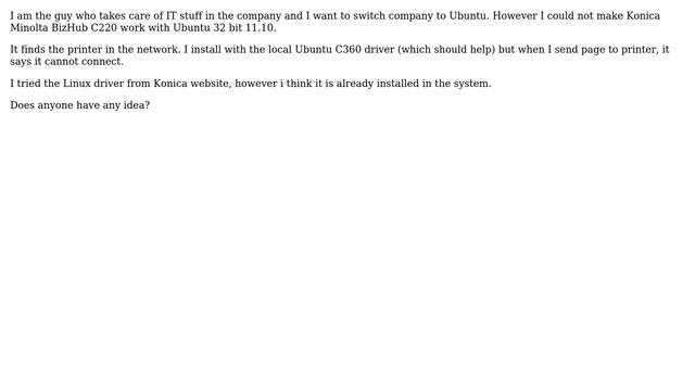 Ubuntu: Konica Minolta BizHub C220 driver problem avoids us to switch to Ubuntu смотреть онлайн
