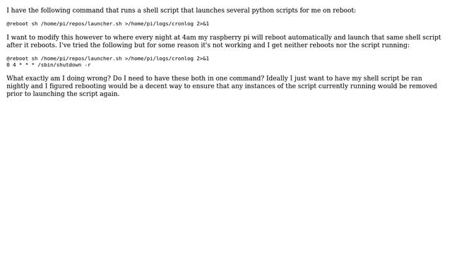 Unix & Linux: Crontab to reboot nightly and start shell script смотреть онлайн