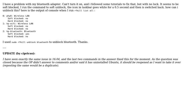 Ubuntu: Cannot unblock soft-blocked bluetooth смотреть онлайн