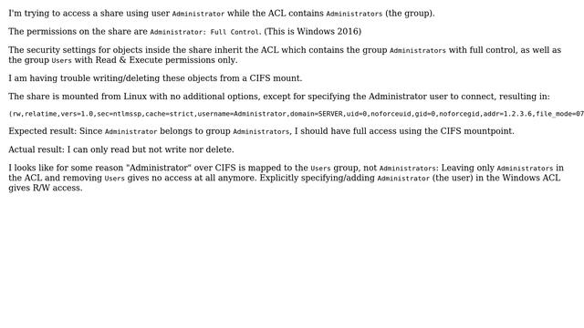 Administrator access over CIFS doesn't give access / does not map to Administrators group смотреть онлайн