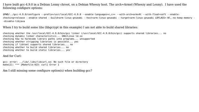 Why does my build of gcc not support shared libraries? смотреть онлайн