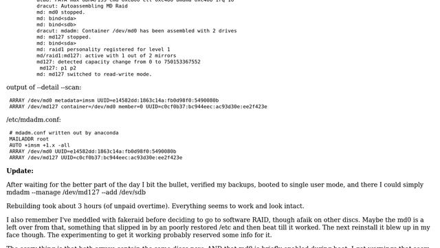 Linux (FC14/i386) is raid1 intact after hot fs install? How to repair? смотреть онлайн