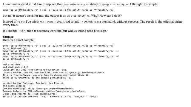 sed regex with '+' doesn't work - why? (3 Solutions!!) смотреть онлайн