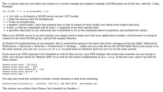 How do I set up a local SOCKS proxy that tunnels traffic through SSH? смотреть онлайн