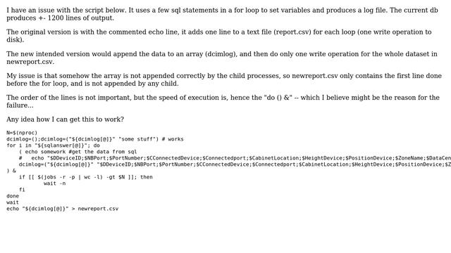 Unix & Linux: bash share array in "for do () & wait" loop смотреть онлайн