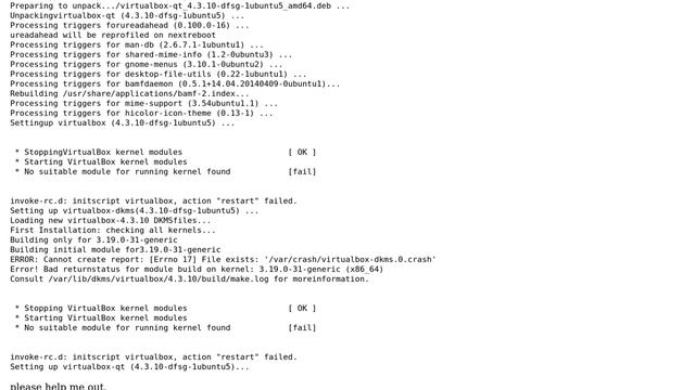 Ubuntu: Virtualbox \* No suitable module for running kernel found [fail] смотреть онлайн
