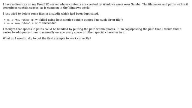 Quoting a path that contains spaces, in FreeBSD - why doesn't it always work? смотреть онлайн
