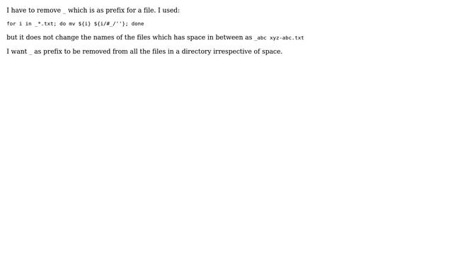 Unix & Linux: remove _ as prefix from the multiple files in a directory in Soalris смотреть онлайн
