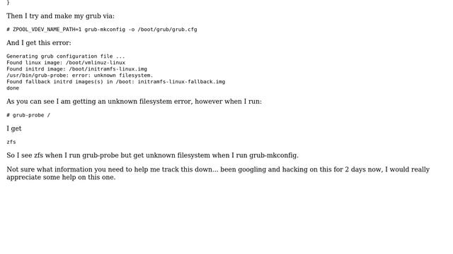arch linux on zfs root cannot configure grub on bios смотреть онлайн