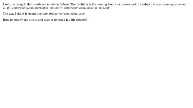 Ubuntu: How to modify the default 'sender' and 'subject' in cronjob failure email? смотреть онлайн