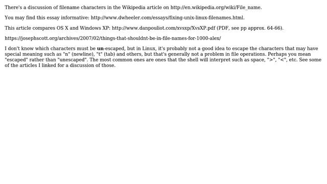 Linux/Windows/Unix/... file names: Which characters are allowed? Which are unescaped? смотреть онлайн