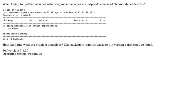 How to debug "broken dependencies" during dnf update? смотреть онлайн