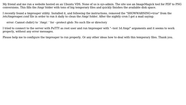 Ubuntu: tmpreaper Cannot chdir() to `/tmp/ смотреть онлайн