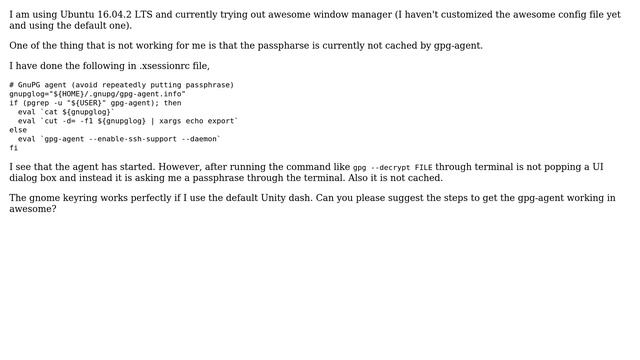 Ubuntu: GPG not asking passphrase using gnome keyring in awesome смотреть онлайн
