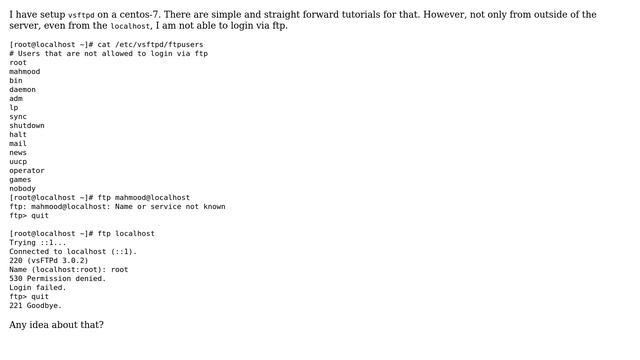 DevOps & SysAdmins: vsftp not able to login from localhost смотреть онлайн