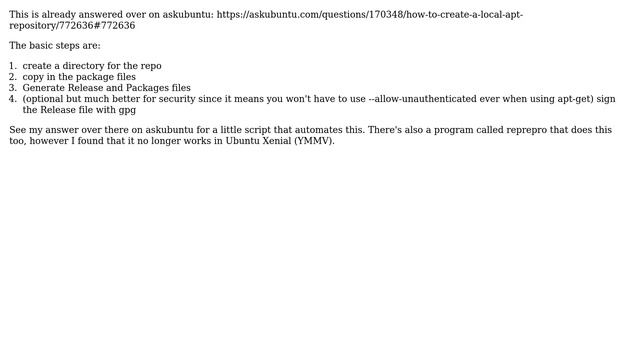 Can anybody tell me how to create my own local package repository for my packages in Ubuntu? смотреть онлайн