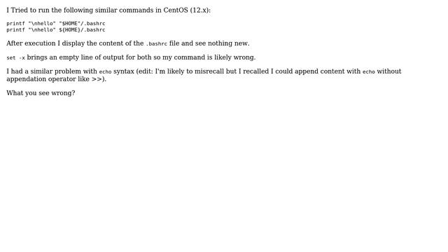 Unix & Linux: Printf appending fails смотреть онлайн