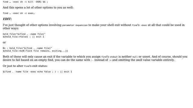 Unix & Linux: find -exec exit 1 ; Doesn't work neither does find -exec sh -c exit 1 ; смотреть онлайн