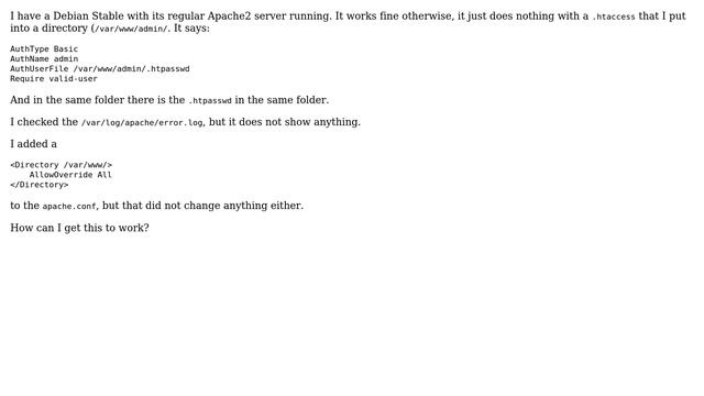 DevOps & SysAdmins: .htaccess Access Control does nothing on Debian Stable Apache 2 смотреть онлайн