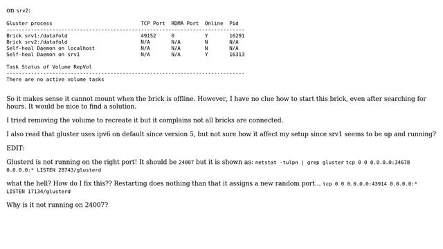 GlusterFS not running on correct port! (peer disconnected / brick not starting) смотреть онлайн