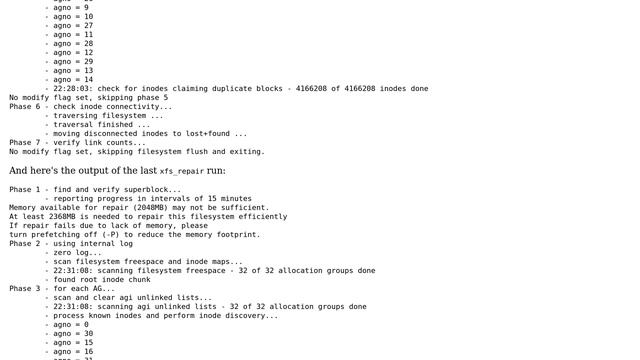 xfs_repair does not repair the filesystem according to xfs_repair -n смотреть онлайн