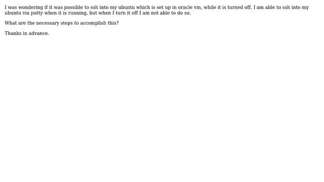 Unix & Linux: How to ssh into ubuntu (set up in virtualbox) while turned off? смотреть онлайн