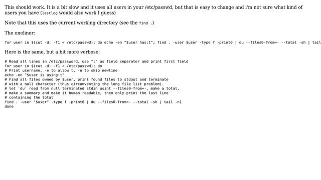 Unix & Linux: Listing files recursively, grouping by user and summing its size (4 Solutions!!) смотреть онлайн