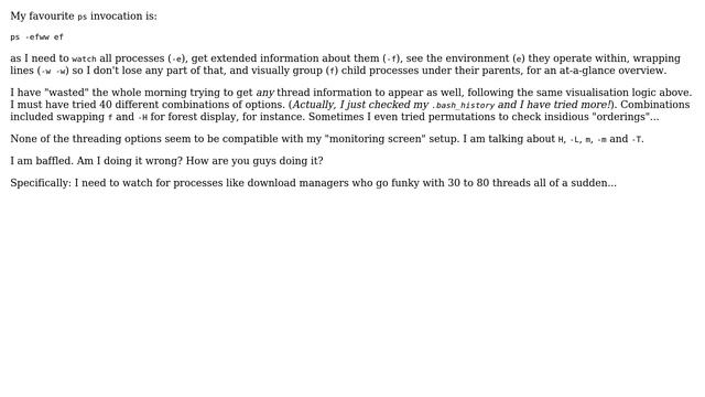 Unix & Linux: Bafflingly baroque Debian ps: show threads in forest tree смотреть онлайн