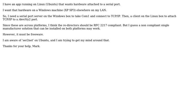 Need to displace serial port across machines Linux and Windows смотреть онлайн