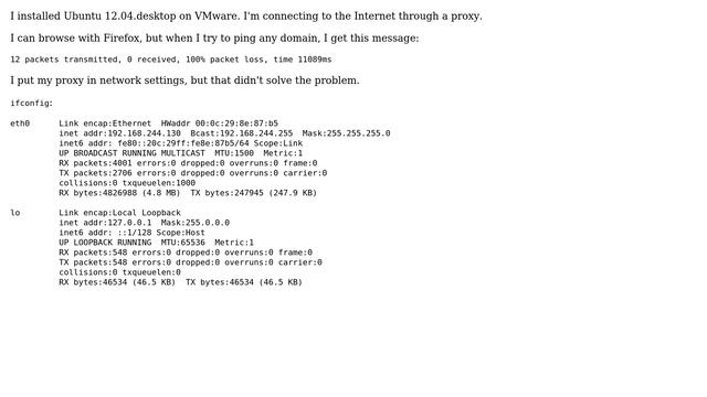 Ubuntu in virtual machine behind proxy can't ping смотреть онлайн
