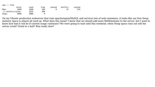 What does it mean on an Ubuntu webserver when the "free" swap space is almost run out? смотреть онлайн