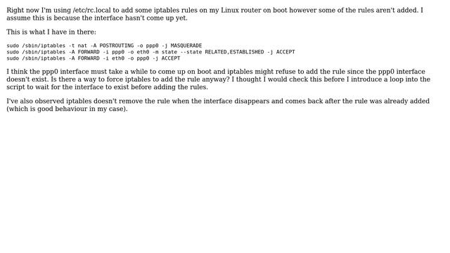 Unix & Linux: iptables - add rule for interface before it comes up смотреть онлайн