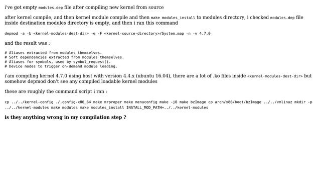 Unix & Linux: empty modules.dep for new kernel compilation смотреть онлайн