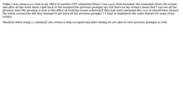Unix & Linux: clear full-screen in script and get the previous prompts after exiting script смотреть онлайн