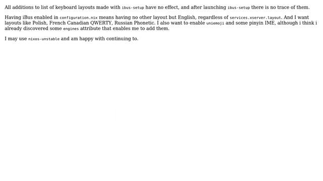 Unix & Linux: How do I pick iBus keyboard layouts on NixOS? смотреть онлайн