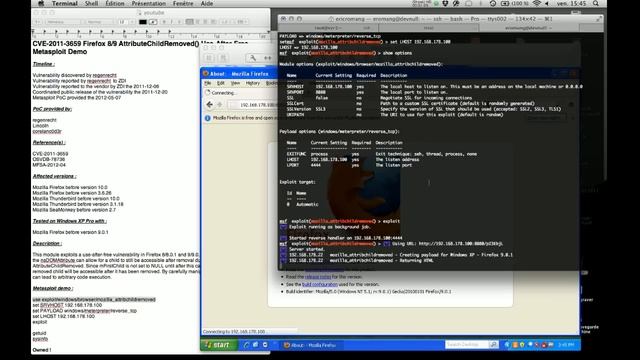 CVE-2011-3659 Firefox 8/9 AttributeChildRemoved() Use-After-Free Metasploit Demo смотреть онлайн