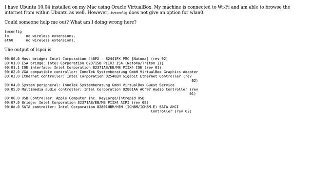 Ubuntu VirtualBox guest not showing wireless extensions in iwconfig смотреть онлайн
