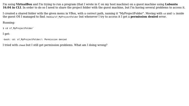 Why am I getting a "permission denied" trying to access a shared folder in Virtualbox? смотреть онлайн