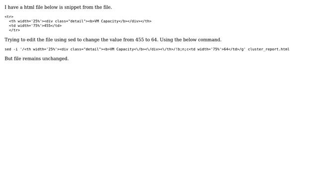 Unix & Linux: look for entry in html file and replace value in next line смотреть онлайн