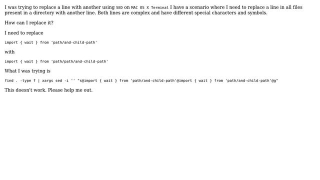 Replace a line containing special characters in all files recursively using SED MAC смотреть онлайн