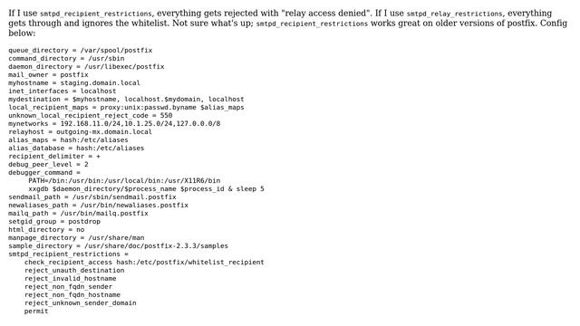 I'm having an issue with all postfix mail being rejected with "relay access denied" - Centos... смотреть онлайн