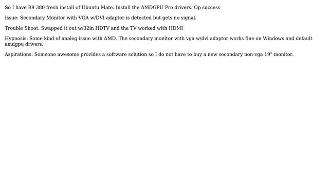 Ubuntu: (AMDGPU-PRO) Secondary Screens VGA W/DVI doesn't work but HDMI does смотреть онлайн