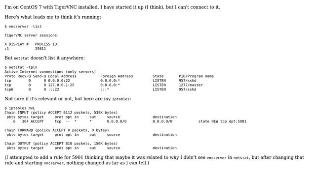 TigerVNC is running, but not listening on any port? смотреть онлайн