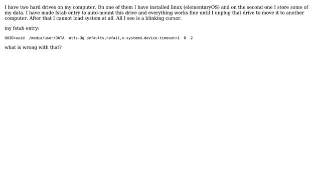 Unix & Linux: FSTAB trouble - unable to load linux system after unplugging additional hdd смотреть онлайн