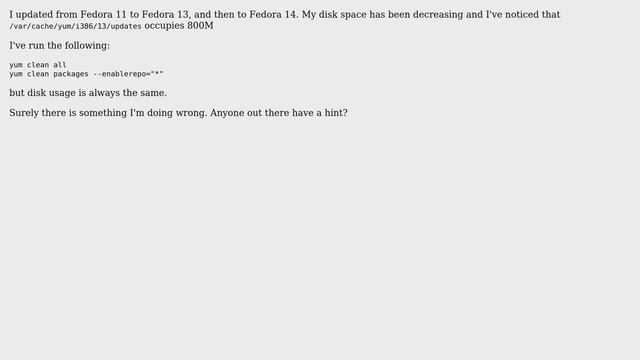 Clean up the yum cache after upgrading Fedora 13 to 14 смотреть онлайн