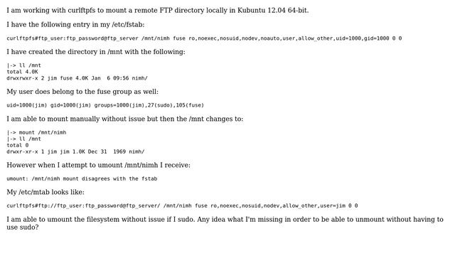 Ubuntu: curlftpfs mount disagrees with the fstab смотреть онлайн