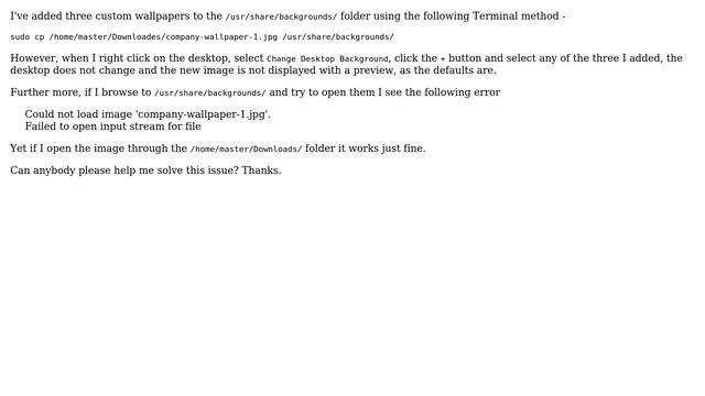 Ubuntu: Custom wallpapers are not showing when selected смотреть онлайн