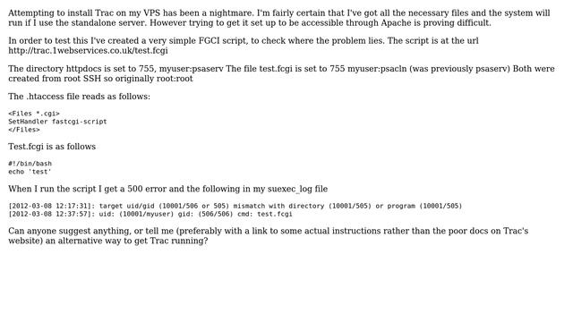 FCGI scripts failing to run on VPS using CentOS 5.5 & Apache, prevents Trac running смотреть онлайн