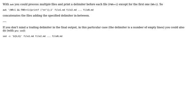 Unix & Linux: Concatenate multiple files with two blank lines as delimiter? (6 Solutions!!) смотреть онлайн
