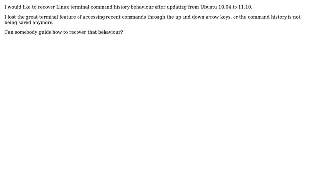 Recover Linux terminal command history behaviour after Ubuntu upgrade смотреть онлайн